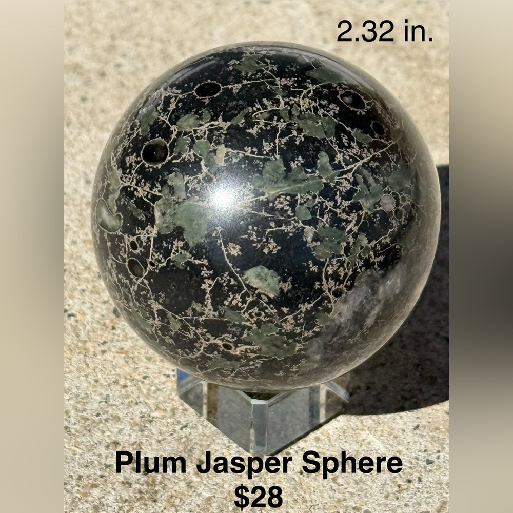 Polished Plum Jasper Black, Green and Cream Sphere - Home Art Accent